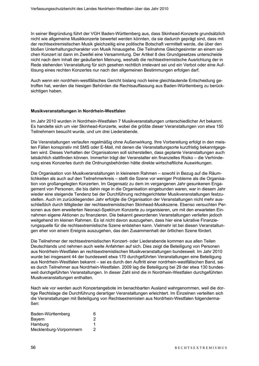 Seite 57 des Verfassungsschutzbericht 2010 Nordrhein-Westfalen