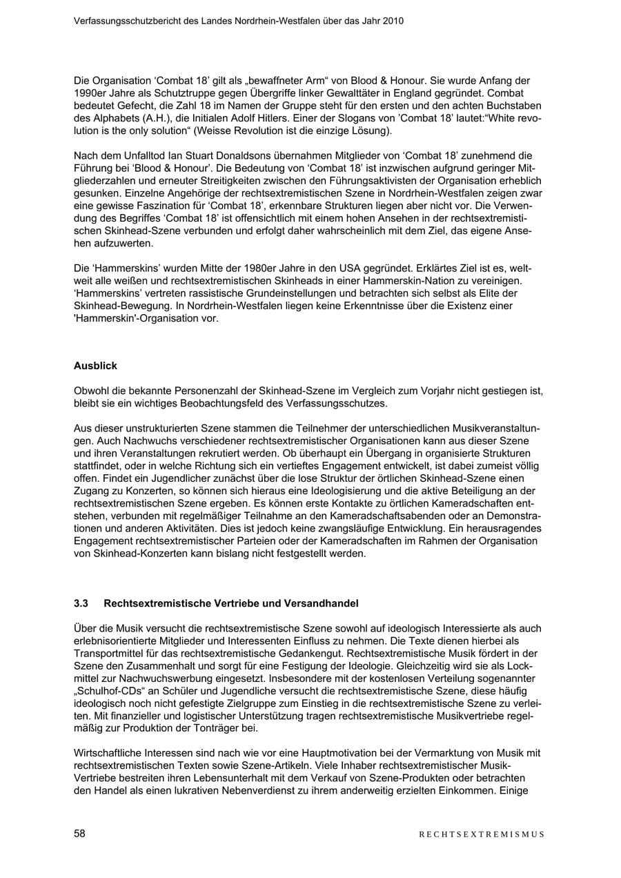 Seite 59 des Verfassungsschutzbericht 2010 Nordrhein-Westfalen