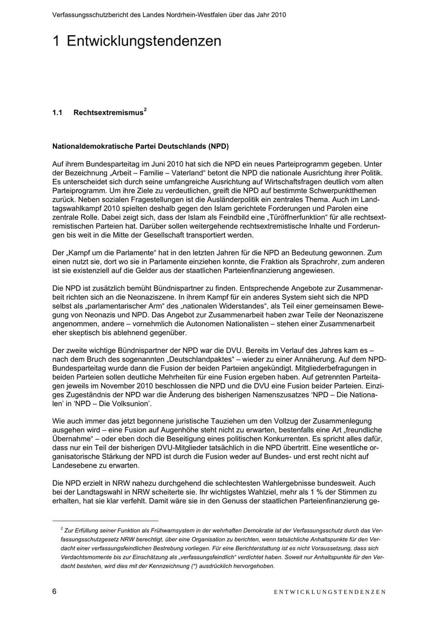 Seite 7 des Verfassungsschutzbericht 2010 Nordrhein-Westfalen