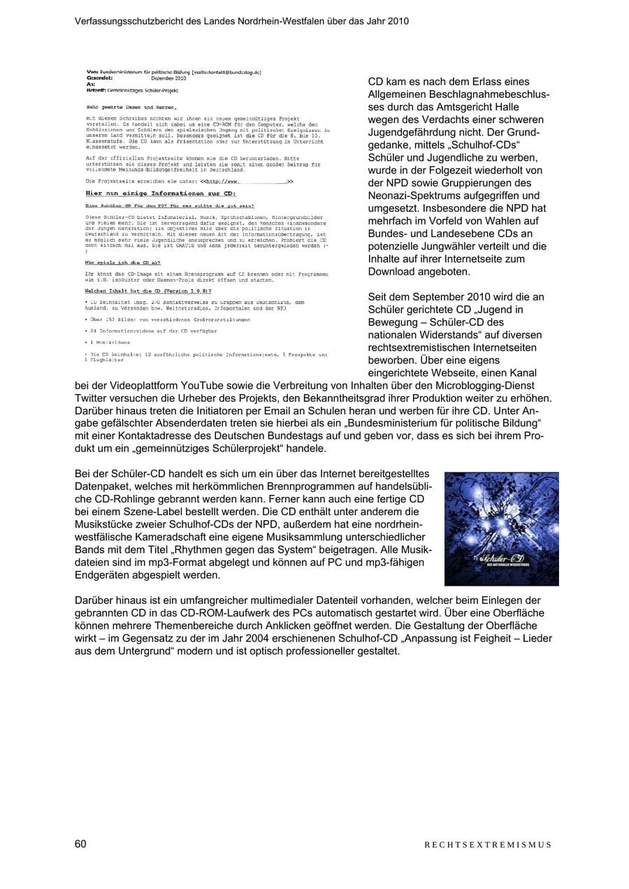 Seite 61 des Verfassungsschutzbericht 2010 Nordrhein-Westfalen