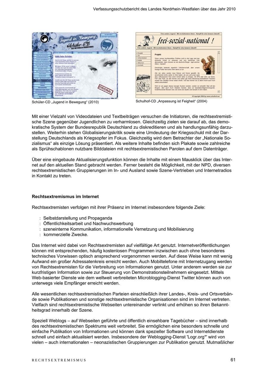 Seite 62 des Verfassungsschutzbericht 2010 Nordrhein-Westfalen