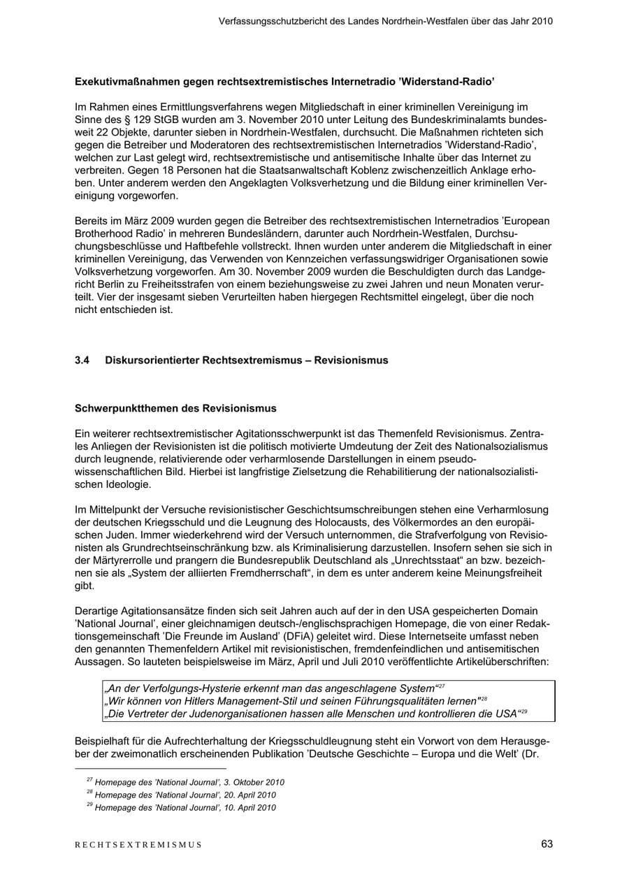 Seite 64 des Verfassungsschutzbericht 2010 Nordrhein-Westfalen