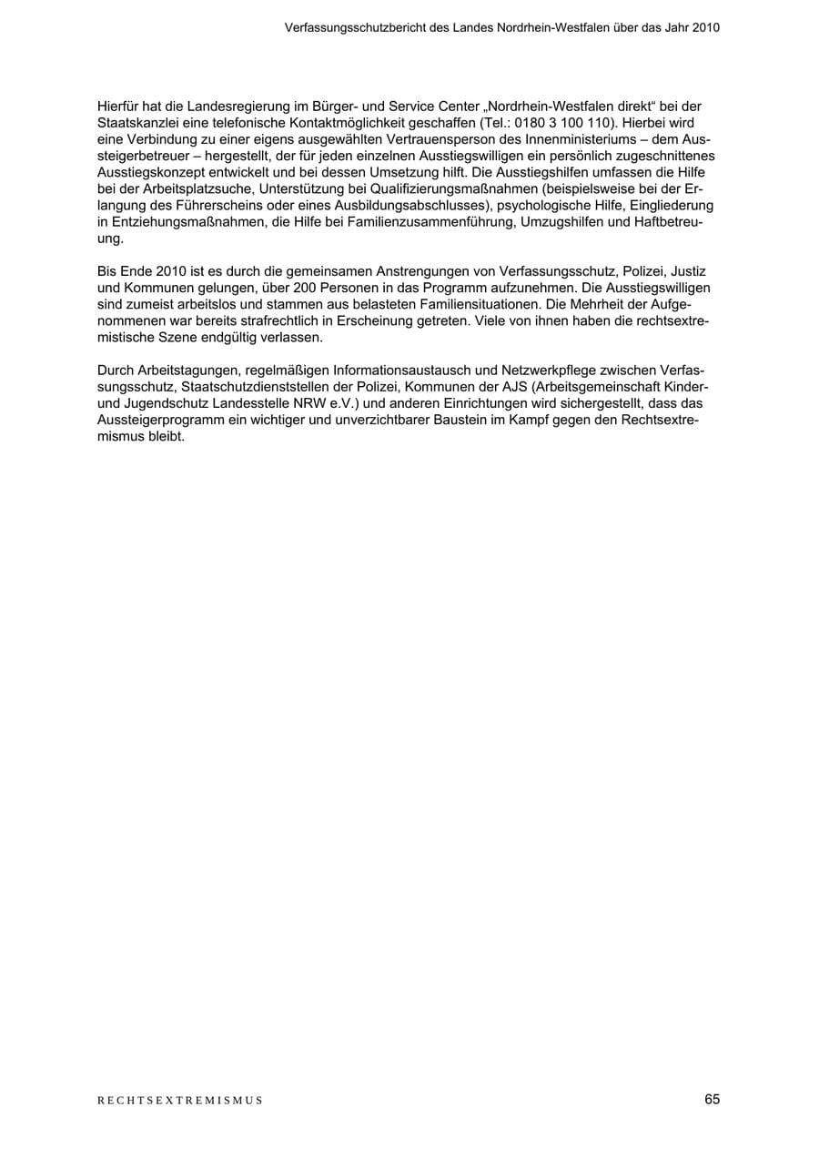 Seite 66 des Verfassungsschutzbericht 2010 Nordrhein-Westfalen