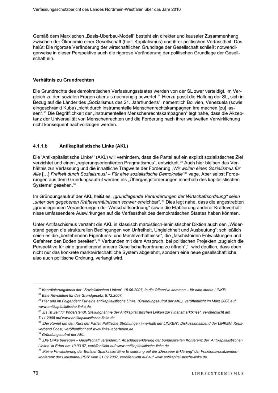 Seite 71 des Verfassungsschutzbericht 2010 Nordrhein-Westfalen