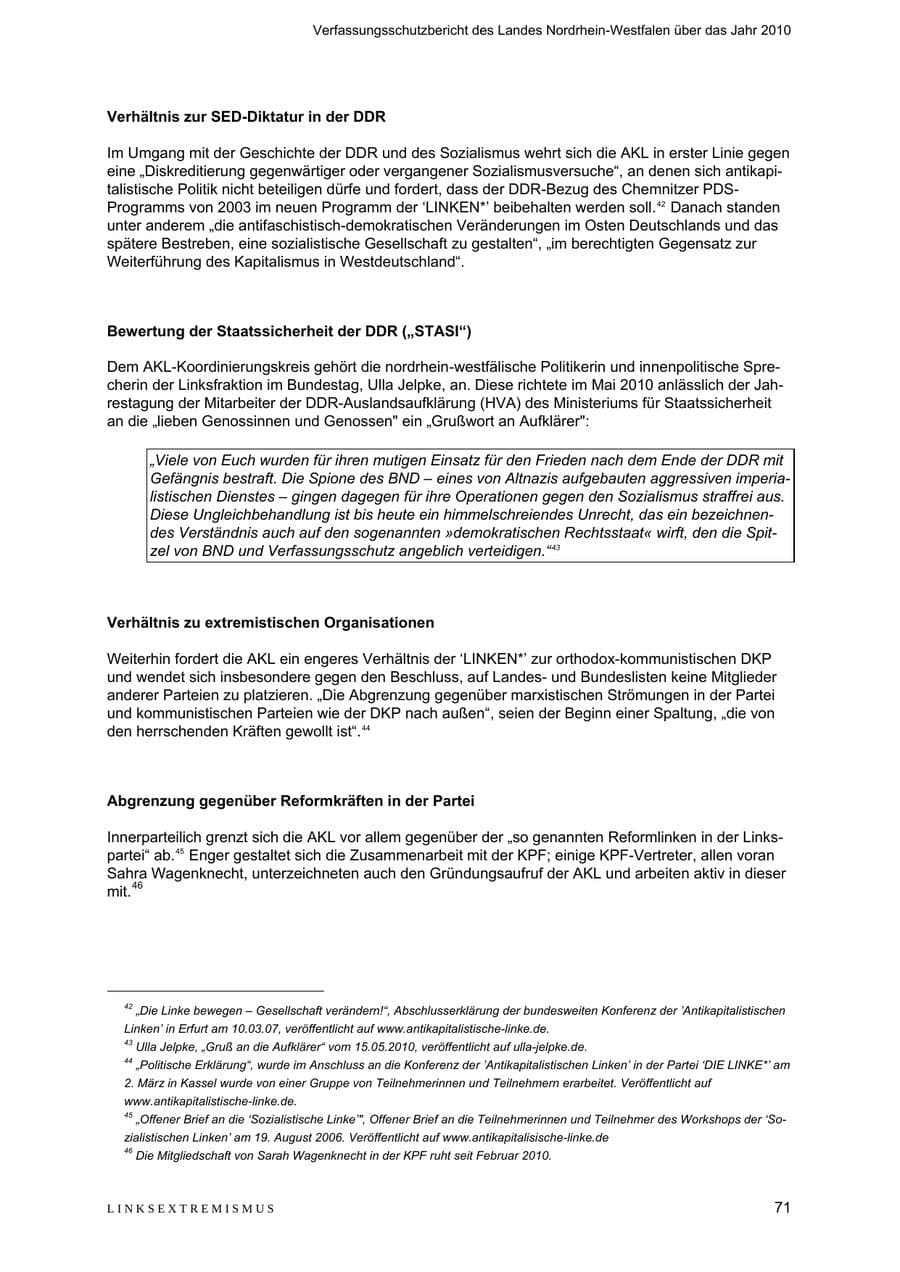 Seite 72 des Verfassungsschutzbericht 2010 Nordrhein-Westfalen