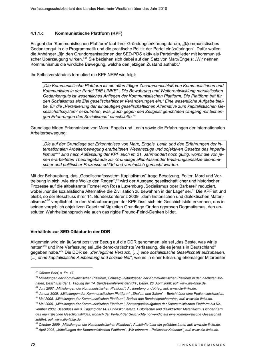 Seite 73 des Verfassungsschutzbericht 2010 Nordrhein-Westfalen