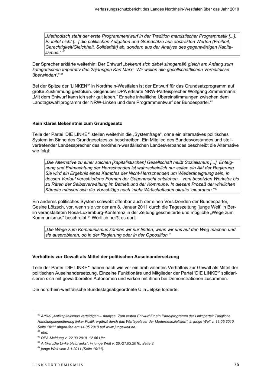 Seite 76 des Verfassungsschutzbericht 2010 Nordrhein-Westfalen