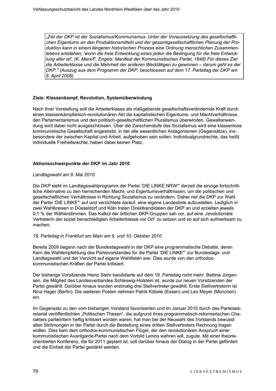 Seite 79 des Verfassungsschutzbericht 2010 Nordrhein-Westfalen