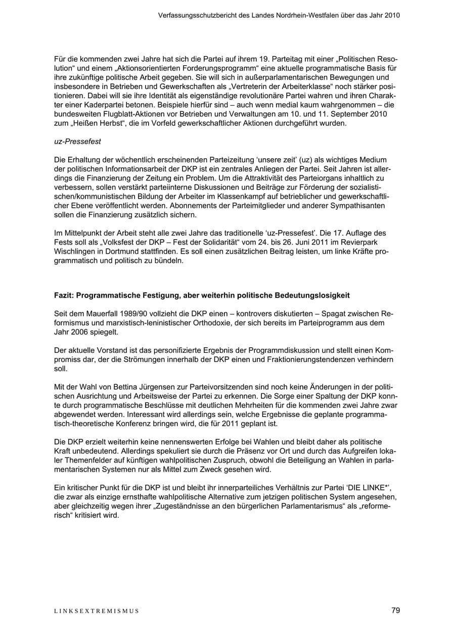 Seite 80 des Verfassungsschutzbericht 2010 Nordrhein-Westfalen