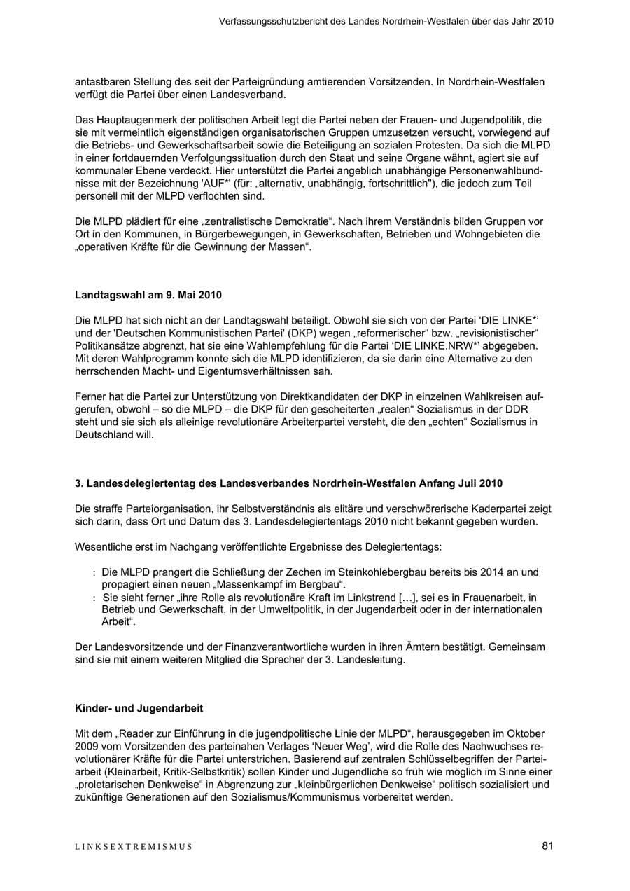 Seite 82 des Verfassungsschutzbericht 2010 Nordrhein-Westfalen