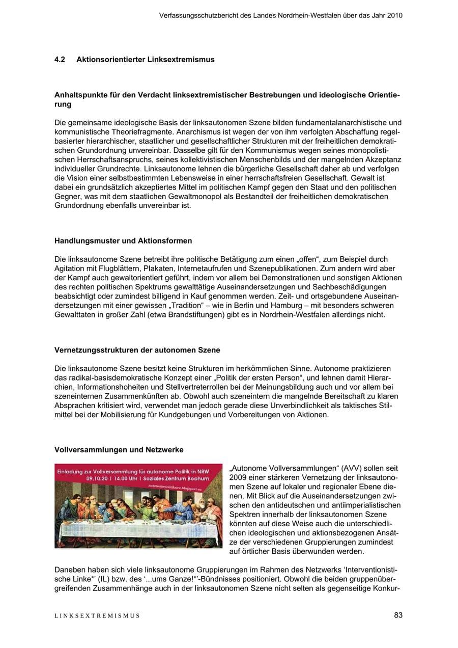 Seite 84 des Verfassungsschutzbericht 2010 Nordrhein-Westfalen
