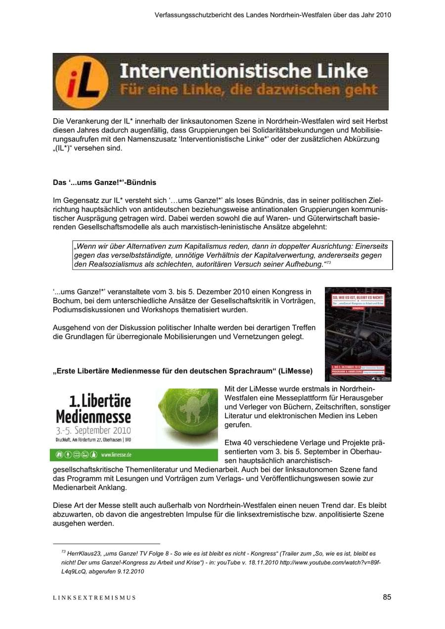 Seite 86 des Verfassungsschutzbericht 2010 Nordrhein-Westfalen