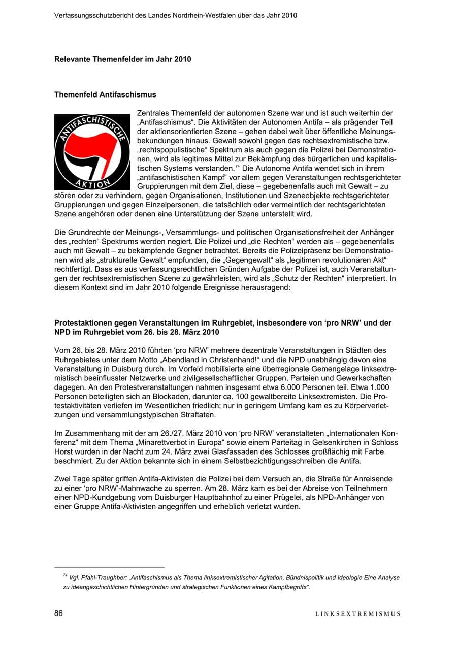 Seite 87 des Verfassungsschutzbericht 2010 Nordrhein-Westfalen