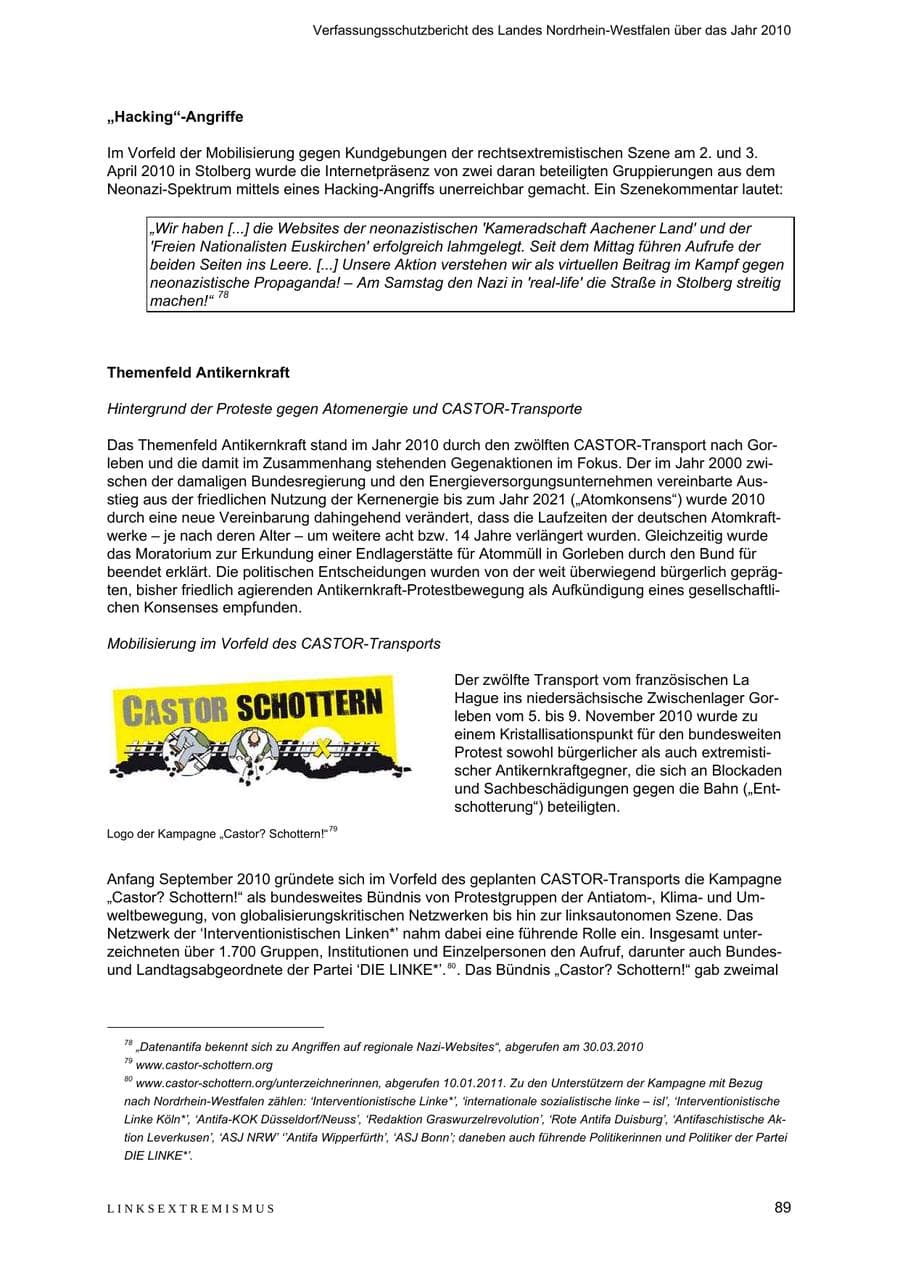 Seite 90 des Verfassungsschutzbericht 2010 Nordrhein-Westfalen