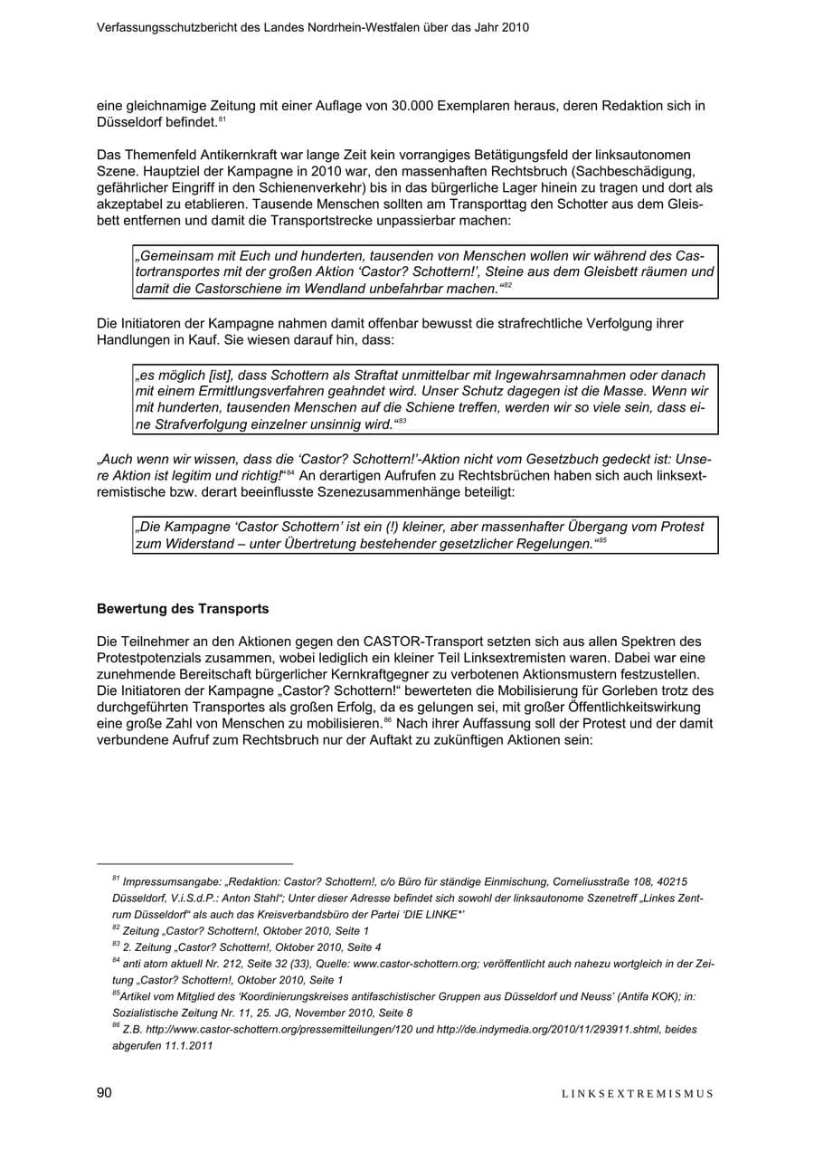Seite 91 des Verfassungsschutzbericht 2010 Nordrhein-Westfalen