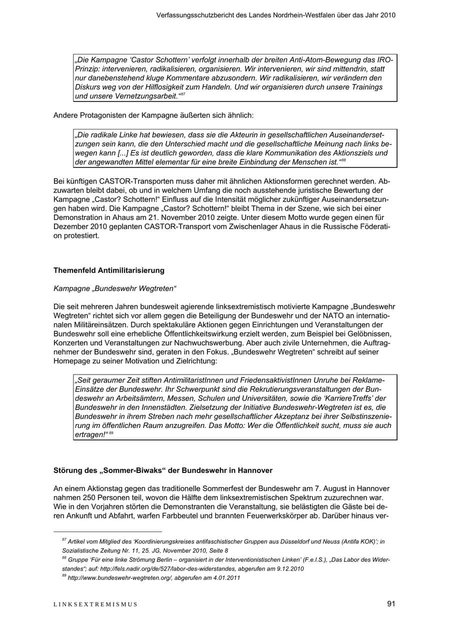 Seite 92 des Verfassungsschutzbericht 2010 Nordrhein-Westfalen