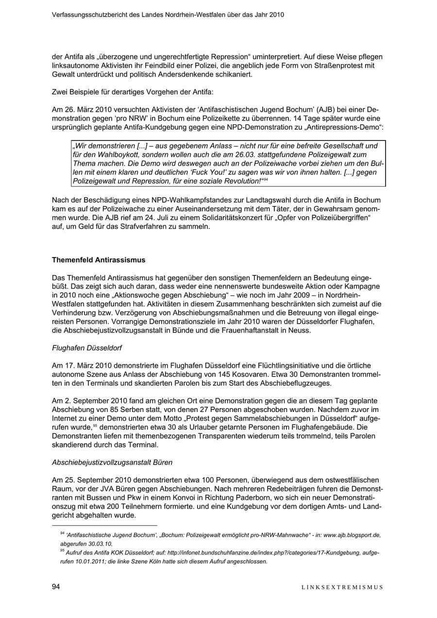 Seite 95 des Verfassungsschutzbericht 2010 Nordrhein-Westfalen