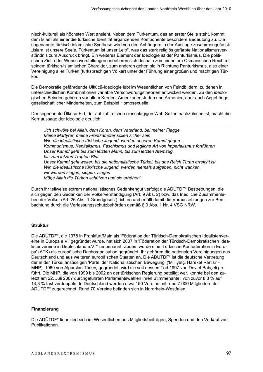 Seite 98 des Verfassungsschutzbericht 2010 Nordrhein-Westfalen