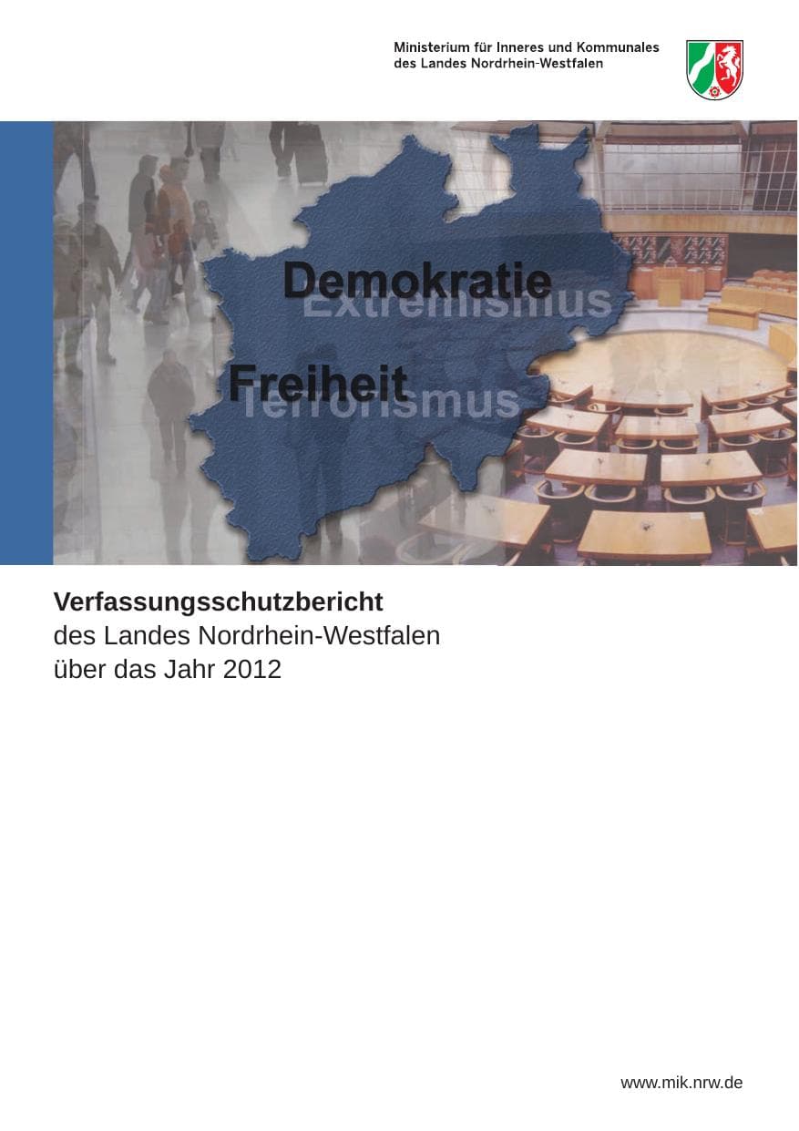 Seite 1 des Verfassungsschutzbericht 2012 Nordrhein-Westfalen