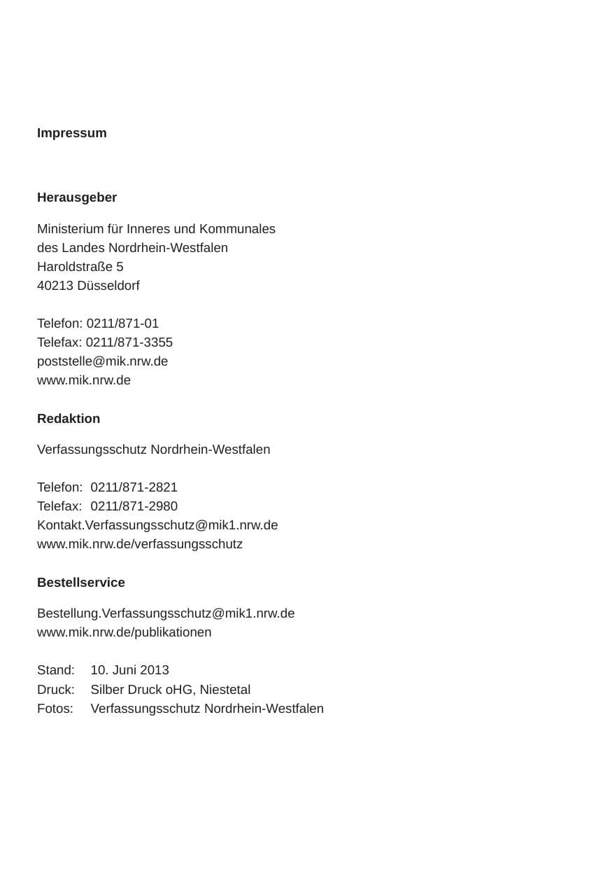 Seite 2 des Verfassungsschutzbericht 2012 Nordrhein-Westfalen