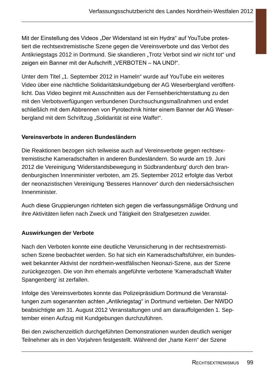 Seite 101 des Verfassungsschutzbericht 2012 Nordrhein-Westfalen
