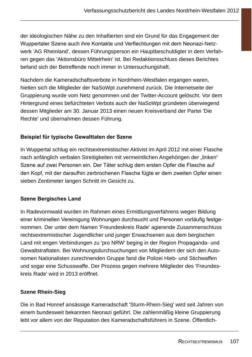 Seite 109 des Verfassungsschutzbericht 2012 Nordrhein-Westfalen