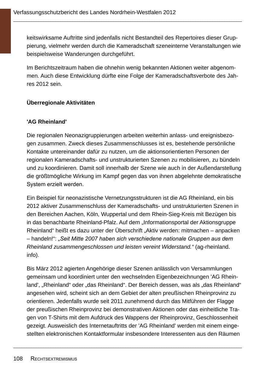 Seite 110 des Verfassungsschutzbericht 2012 Nordrhein-Westfalen