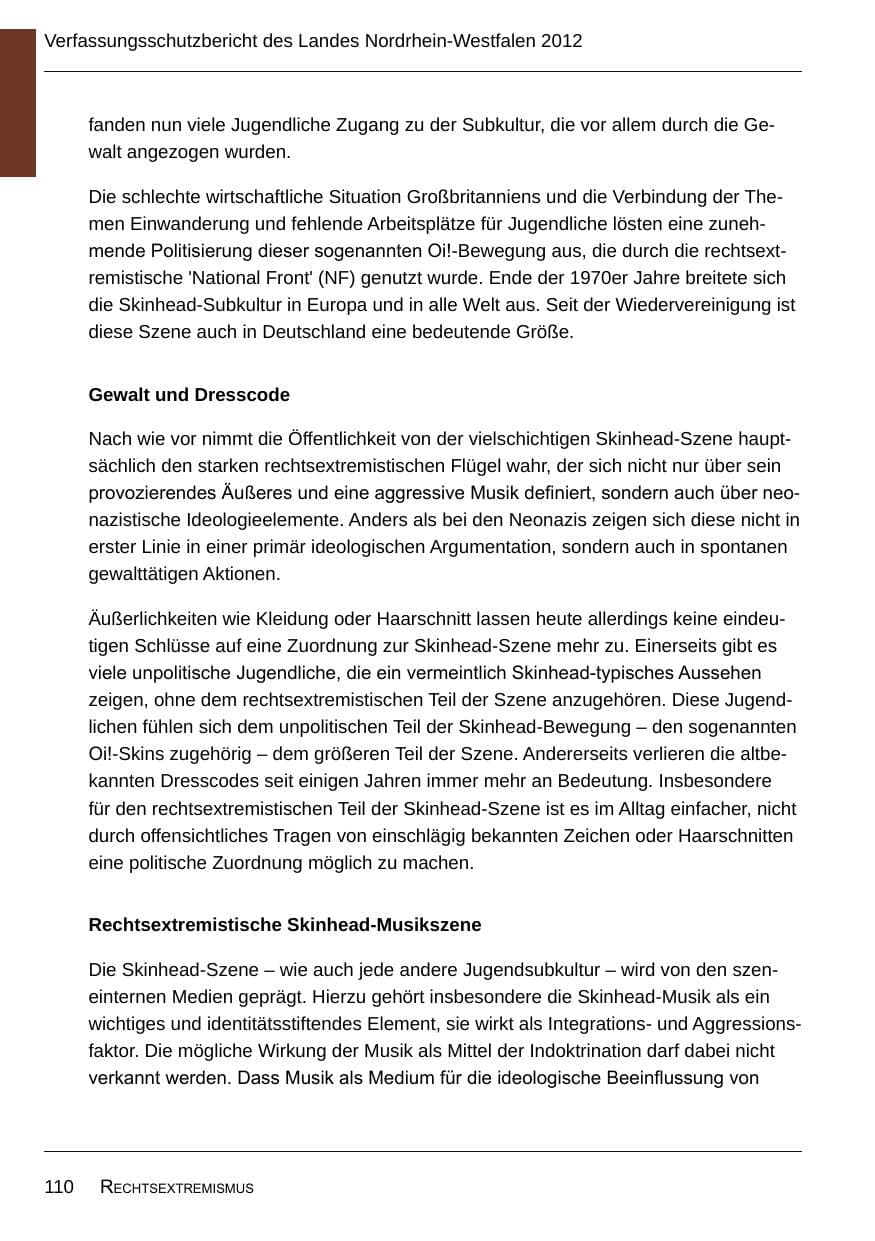 Seite 112 des Verfassungsschutzbericht 2012 Nordrhein-Westfalen