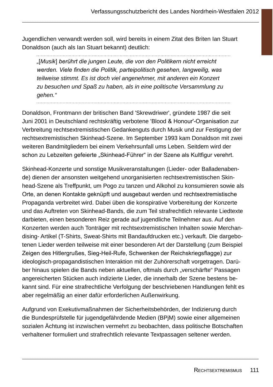 Seite 113 des Verfassungsschutzbericht 2012 Nordrhein-Westfalen