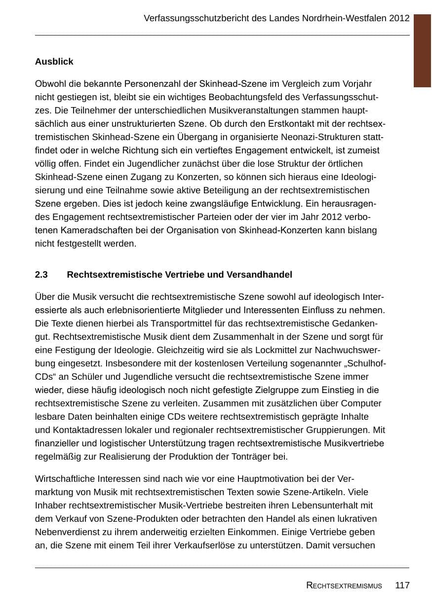 Seite 119 des Verfassungsschutzbericht 2012 Nordrhein-Westfalen