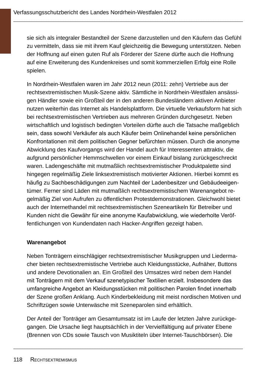 Seite 120 des Verfassungsschutzbericht 2012 Nordrhein-Westfalen