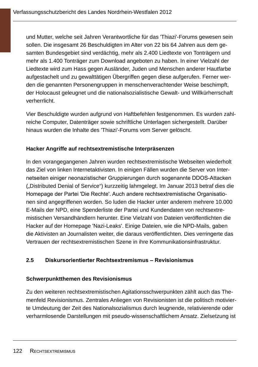 Seite 124 des Verfassungsschutzbericht 2012 Nordrhein-Westfalen