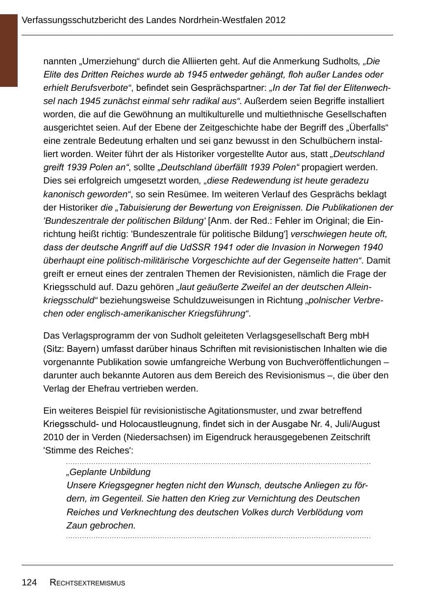 Seite 126 des Verfassungsschutzbericht 2012 Nordrhein-Westfalen