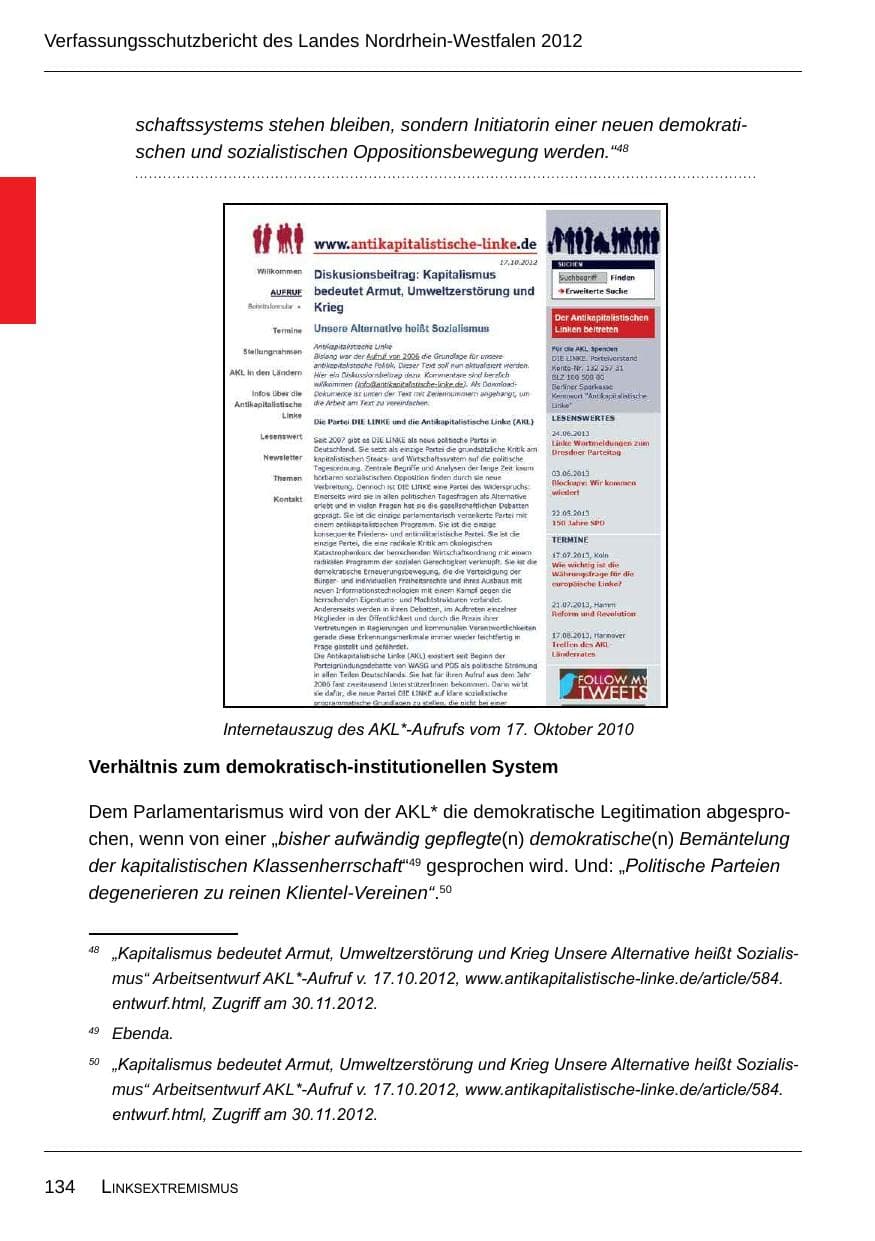 Seite 136 des Verfassungsschutzbericht 2012 Nordrhein-Westfalen