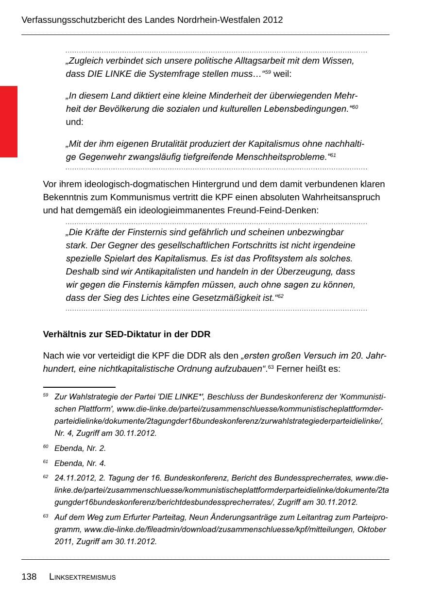 Seite 140 des Verfassungsschutzbericht 2012 Nordrhein-Westfalen