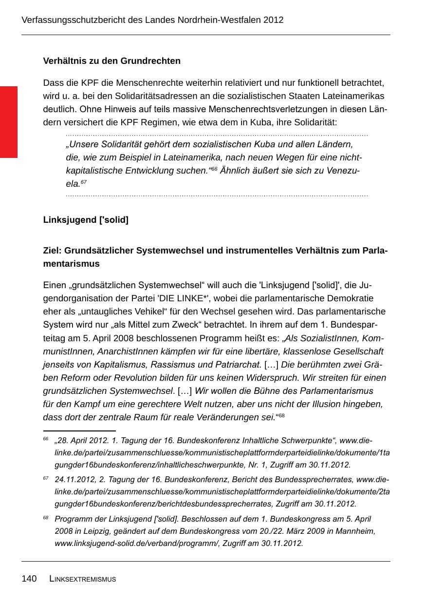 Seite 142 des Verfassungsschutzbericht 2012 Nordrhein-Westfalen