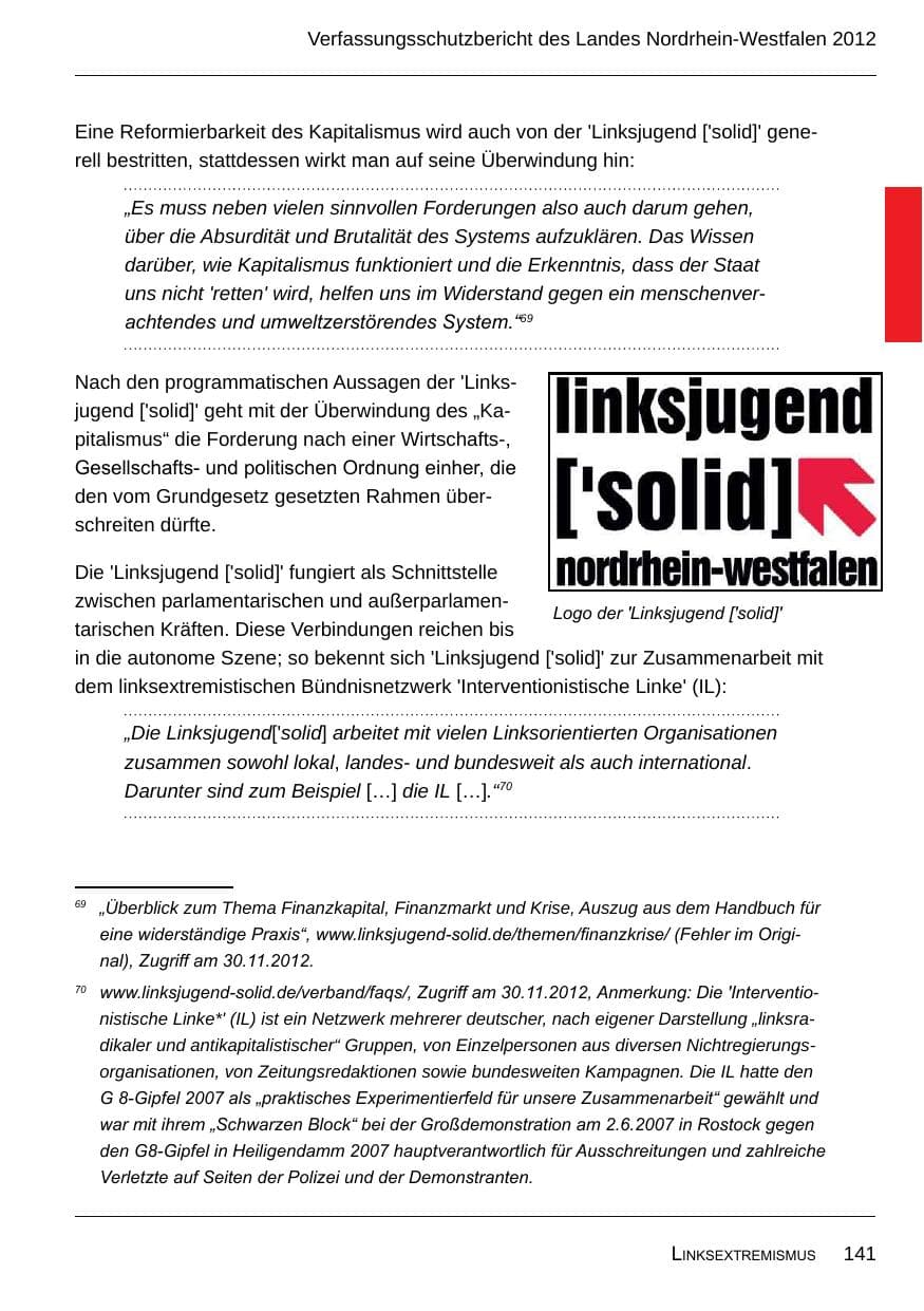 Seite 143 des Verfassungsschutzbericht 2012 Nordrhein-Westfalen