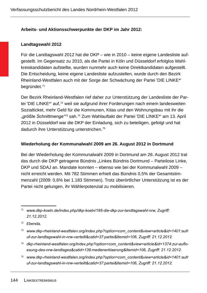 Seite 146 des Verfassungsschutzbericht 2012 Nordrhein-Westfalen
