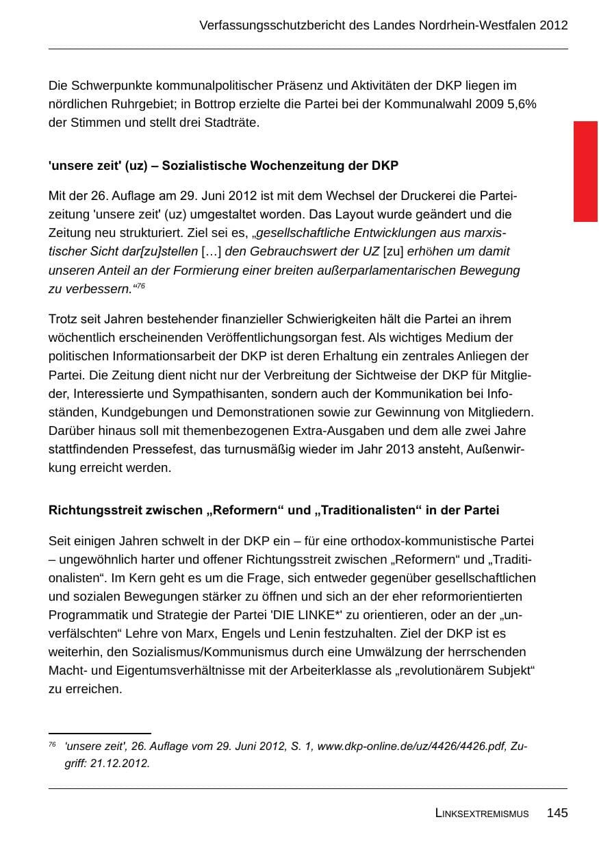 Seite 147 des Verfassungsschutzbericht 2012 Nordrhein-Westfalen