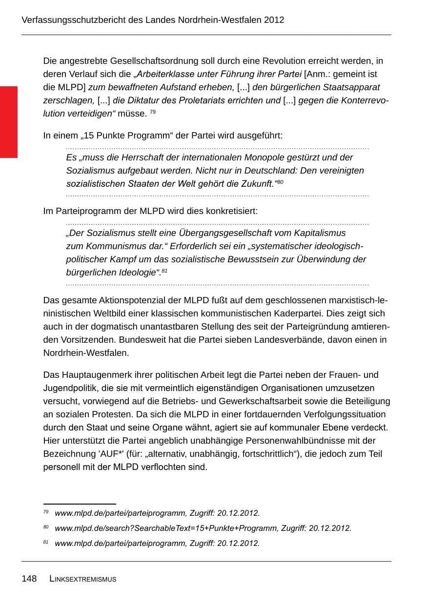 Seite 150 des Verfassungsschutzbericht 2012 Nordrhein-Westfalen