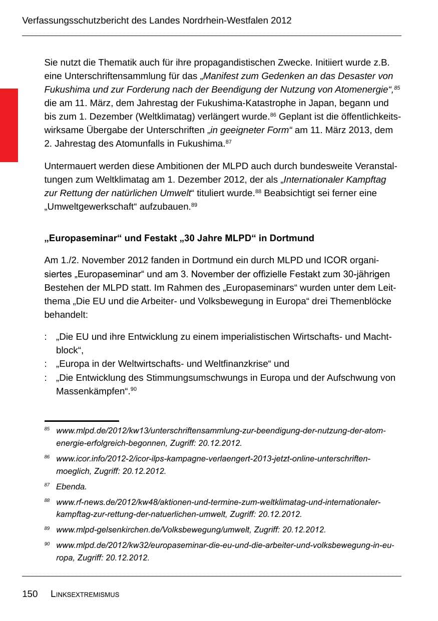 Seite 152 des Verfassungsschutzbericht 2012 Nordrhein-Westfalen