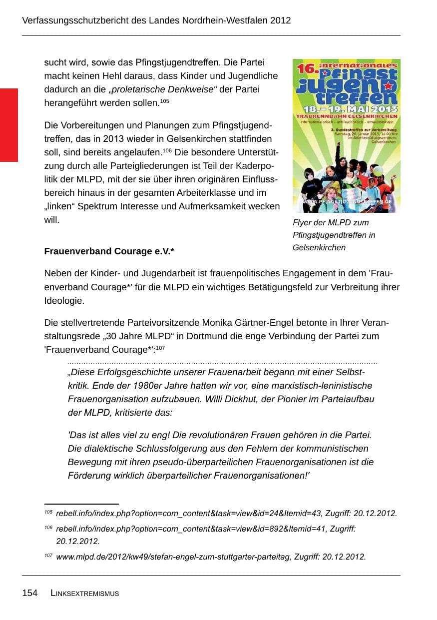 Seite 156 des Verfassungsschutzbericht 2012 Nordrhein-Westfalen