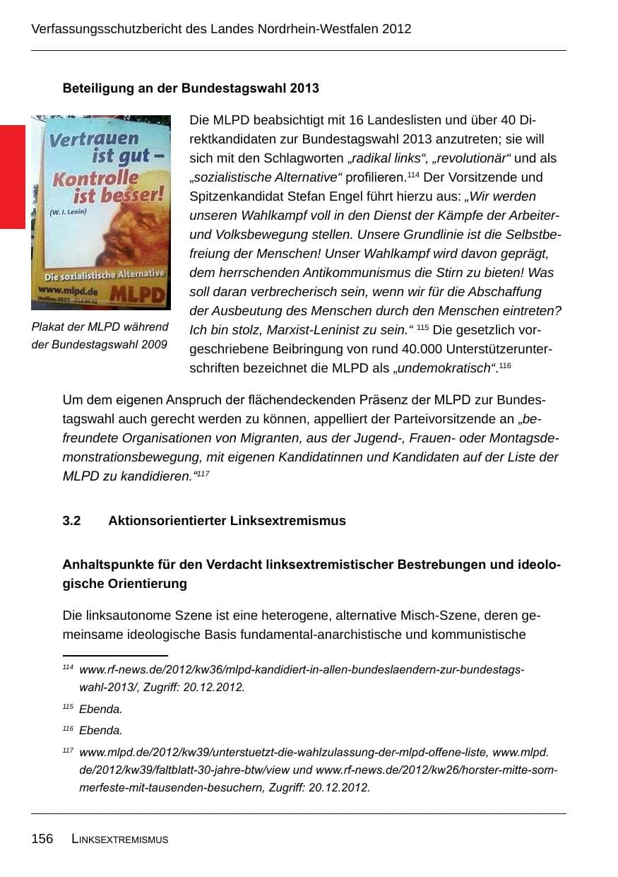 Seite 158 des Verfassungsschutzbericht 2012 Nordrhein-Westfalen
