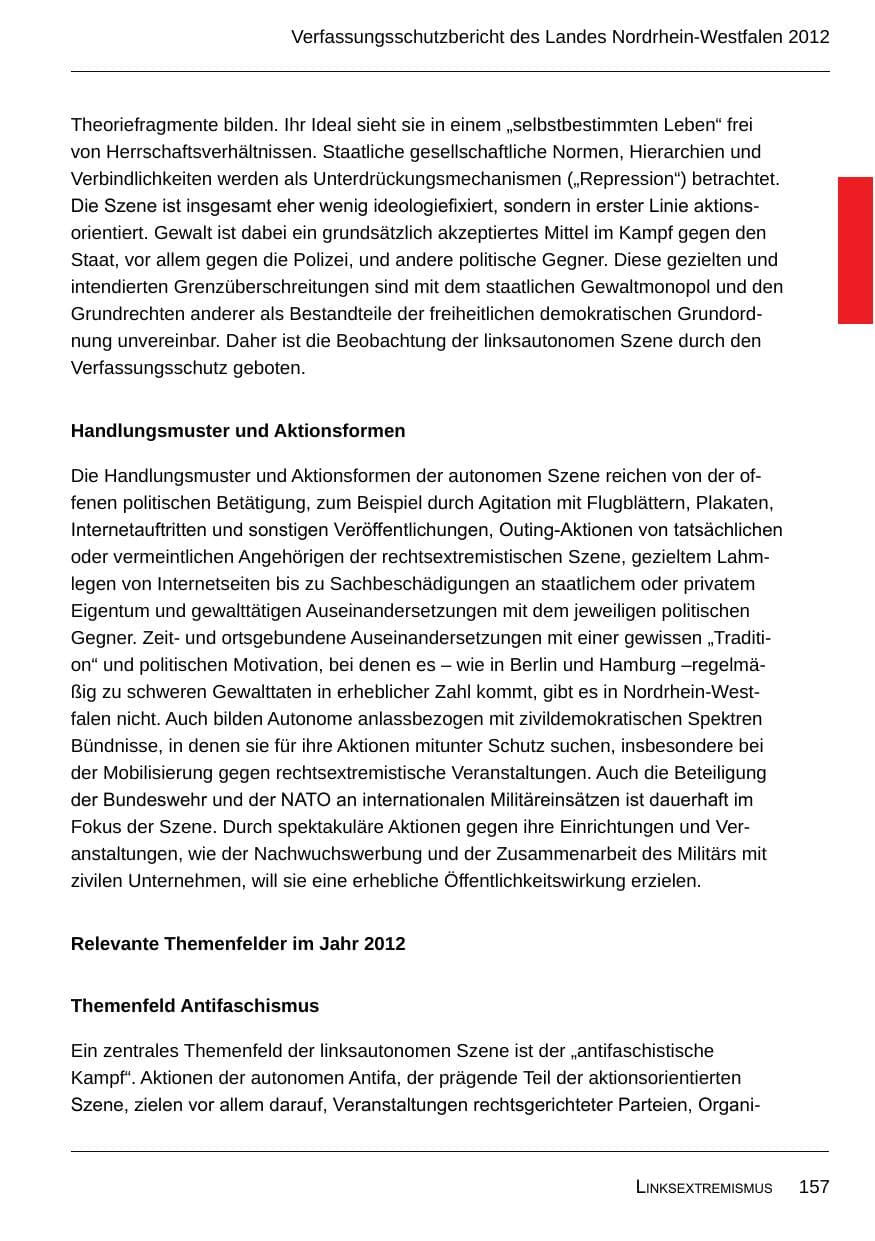 Seite 159 des Verfassungsschutzbericht 2012 Nordrhein-Westfalen
