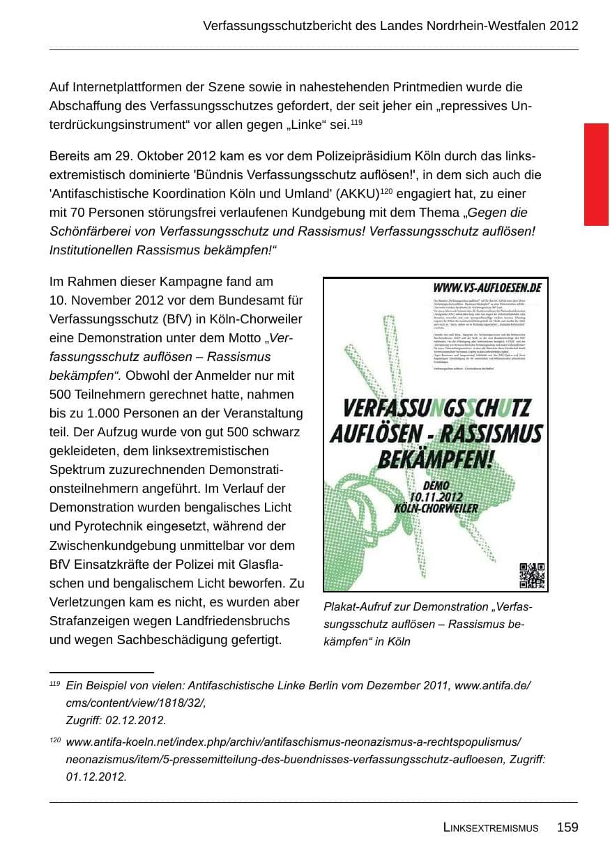 Seite 161 des Verfassungsschutzbericht 2012 Nordrhein-Westfalen