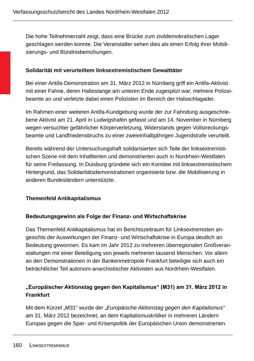 Seite 162 des Verfassungsschutzbericht 2012 Nordrhein-Westfalen