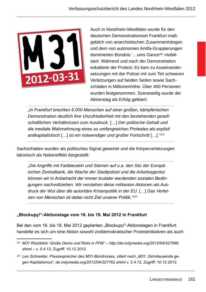Seite 163 des Verfassungsschutzbericht 2012 Nordrhein-Westfalen