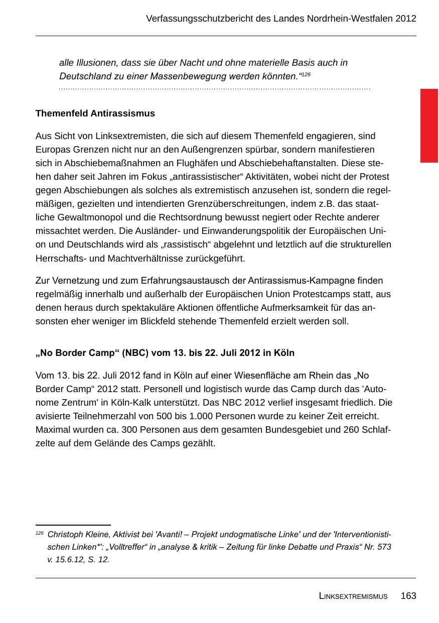 Seite 165 des Verfassungsschutzbericht 2012 Nordrhein-Westfalen