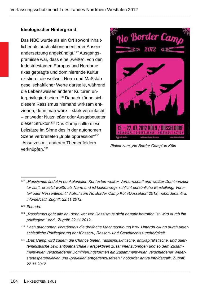 Seite 166 des Verfassungsschutzbericht 2012 Nordrhein-Westfalen