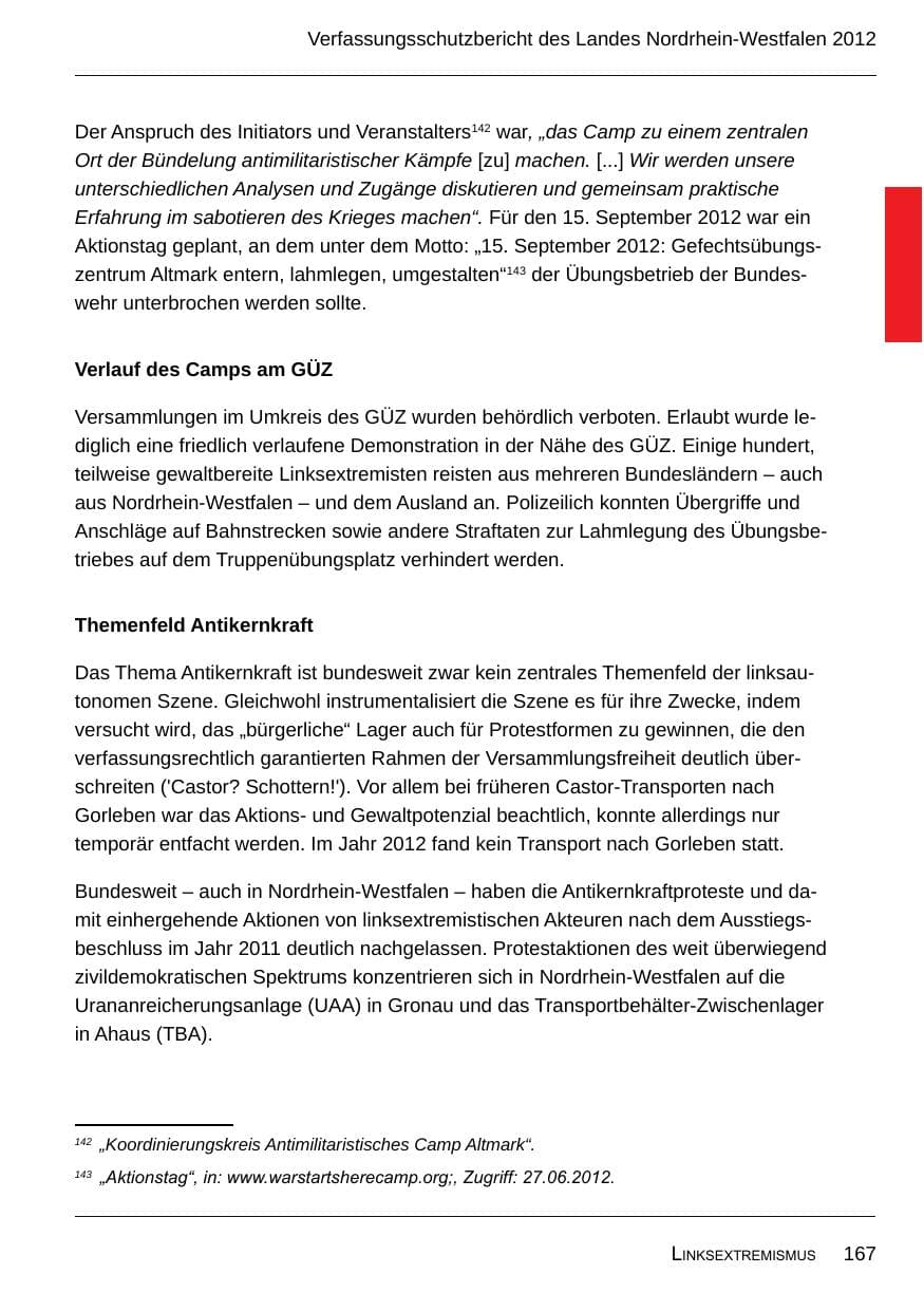 Seite 169 des Verfassungsschutzbericht 2012 Nordrhein-Westfalen